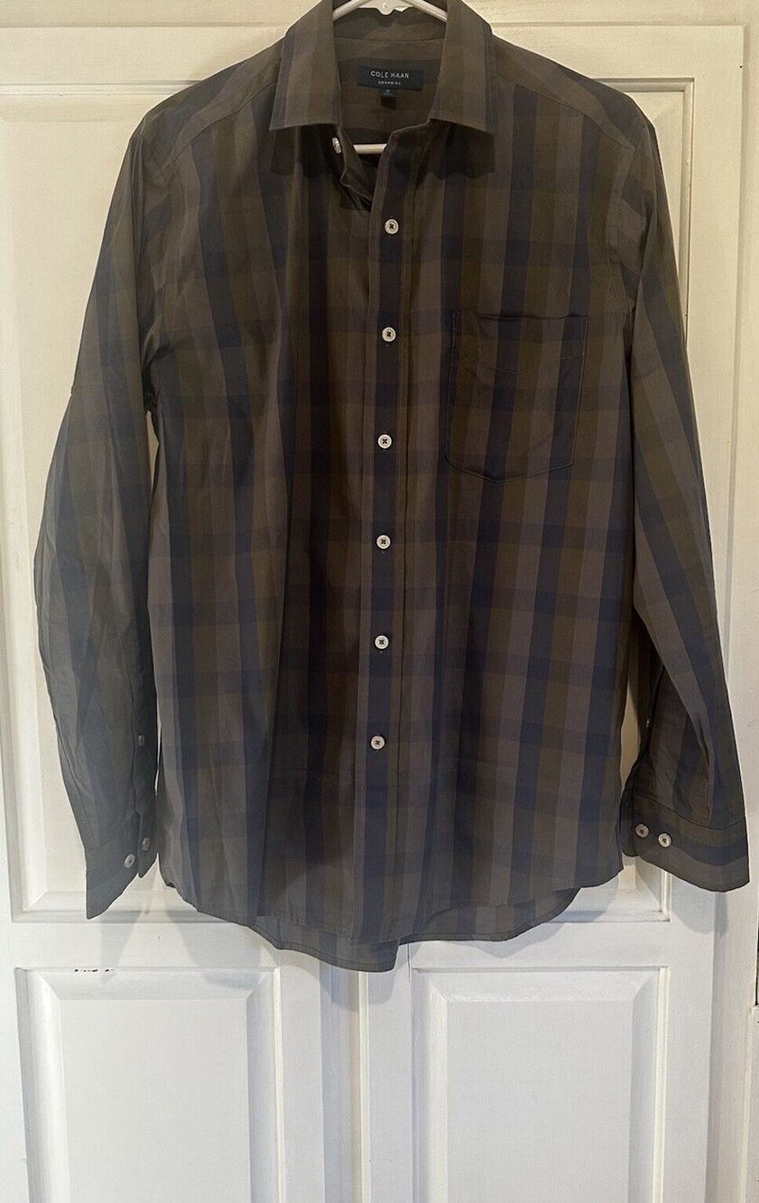 Cole Haan Shirt Men’s Medium Blue Gray Oxford Long Sleeve Button Up Grand OS